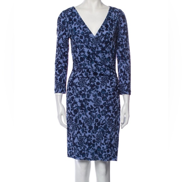 Tory Burch Michele Floral Dress Periwinkle Blue Faux Wrap Small Petite EUC - Picture 2 of 5
